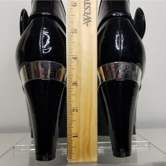 Reba Black Chrome Patent‎ Leather Zip Up Ankle Boot Size 8M - Picture 6 of 13